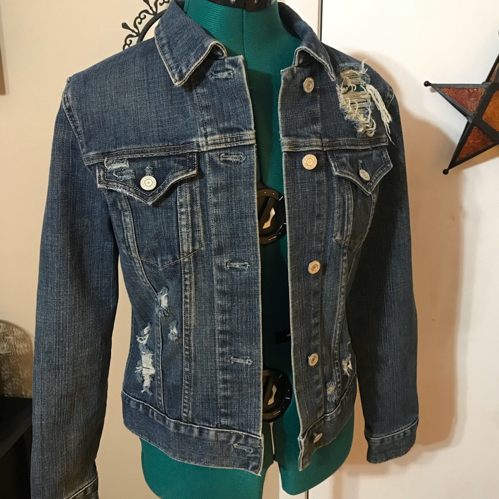 GAP cotton stretch distressed denim jacket - Picture 1 of 8